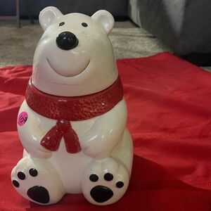Polar Bear Cookie Jar with Red Scarf